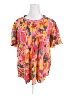 Nanette Lepore L Pleated Short Flutter Sleeve Top Lace Watercolor Floral Boho